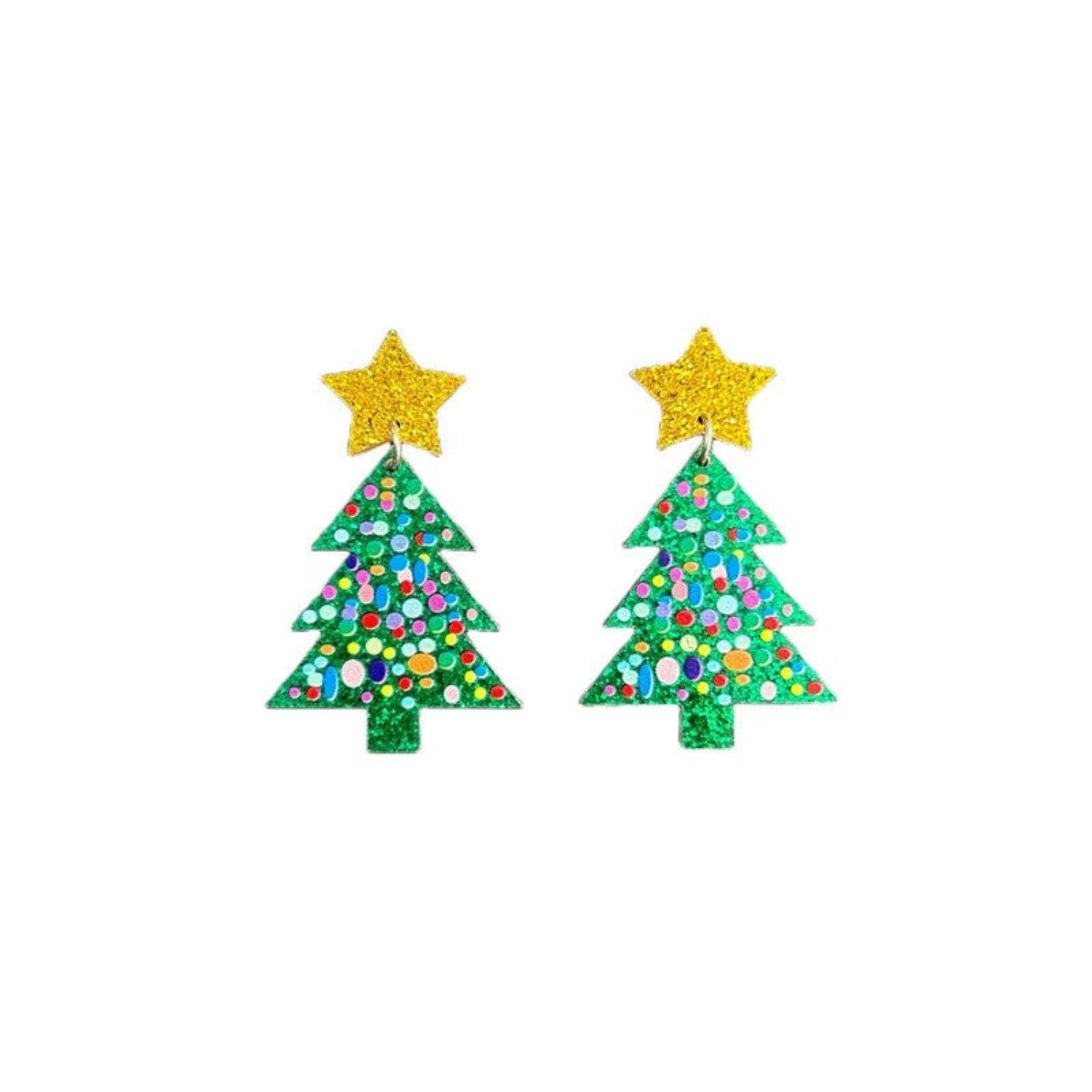 Just Lil Things Christmas Tree Earrings with Golden Star Top jlt13347