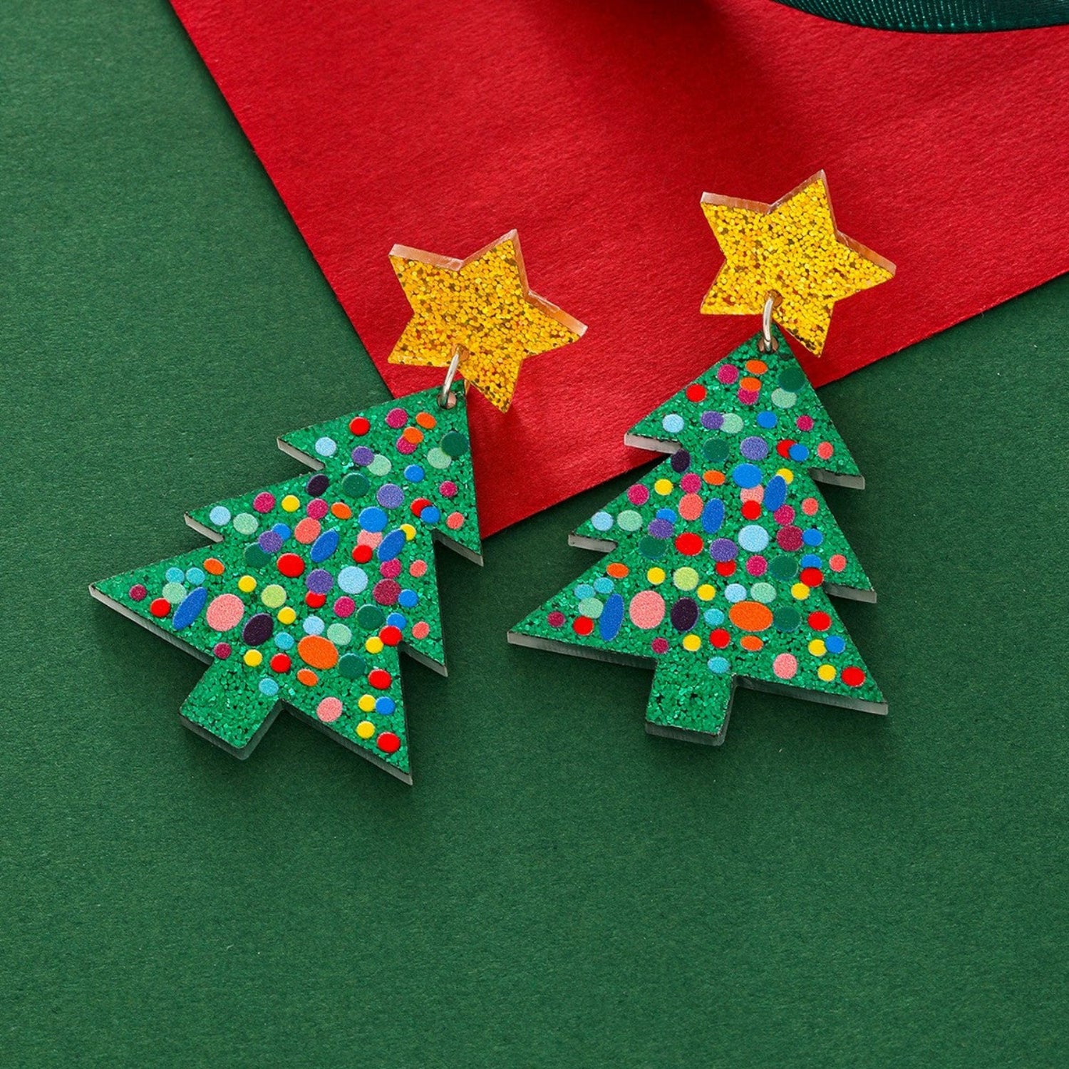 Just Lil Things Christmas Tree Earrings with Golden Star Top jlt13347