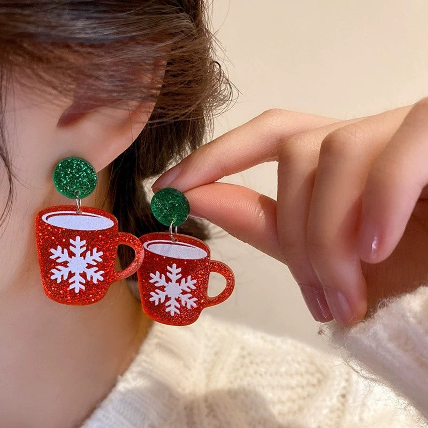Just Lil Things Christmas Coffee Cup Earrings with Snowflake Design jlt13348