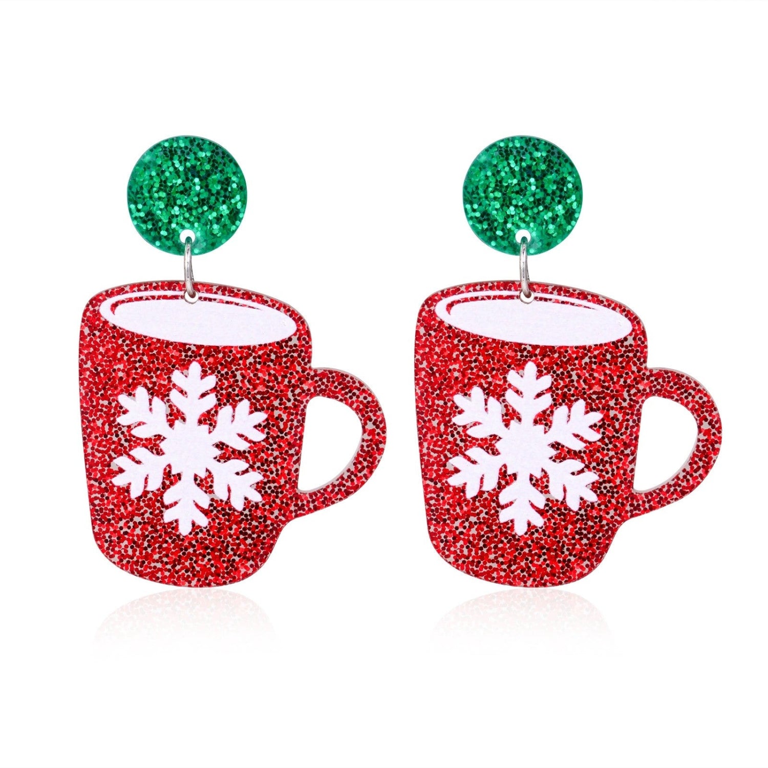 Just Lil Things Christmas Coffee Cup Earrings with Snowflake Design jlt13348