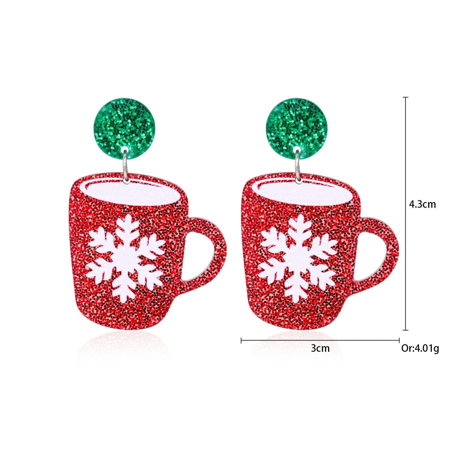 Just Lil Things Christmas Coffee Cup Earrings with Snowflake Design jlt13348