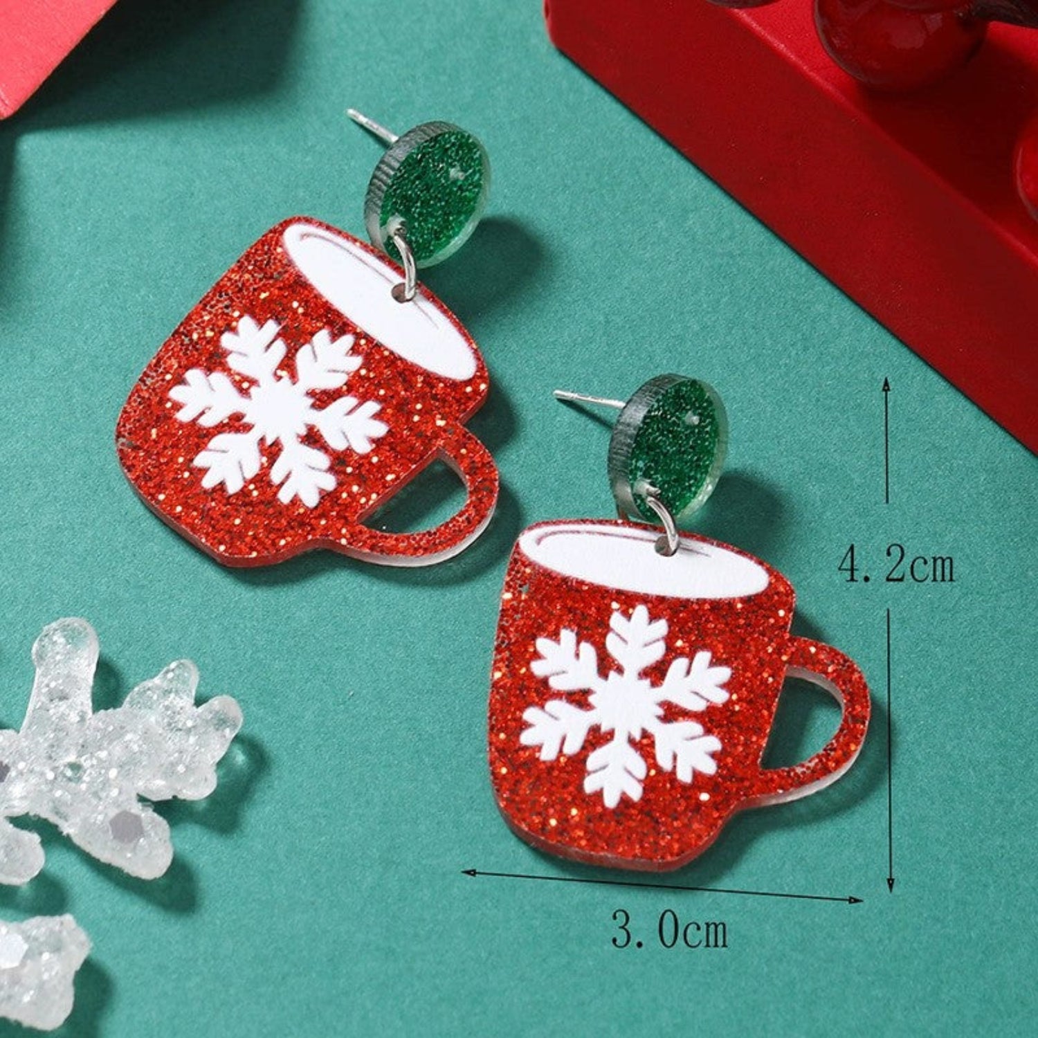 Just Lil Things Christmas Coffee Cup Earrings with Snowflake Design jlt13348