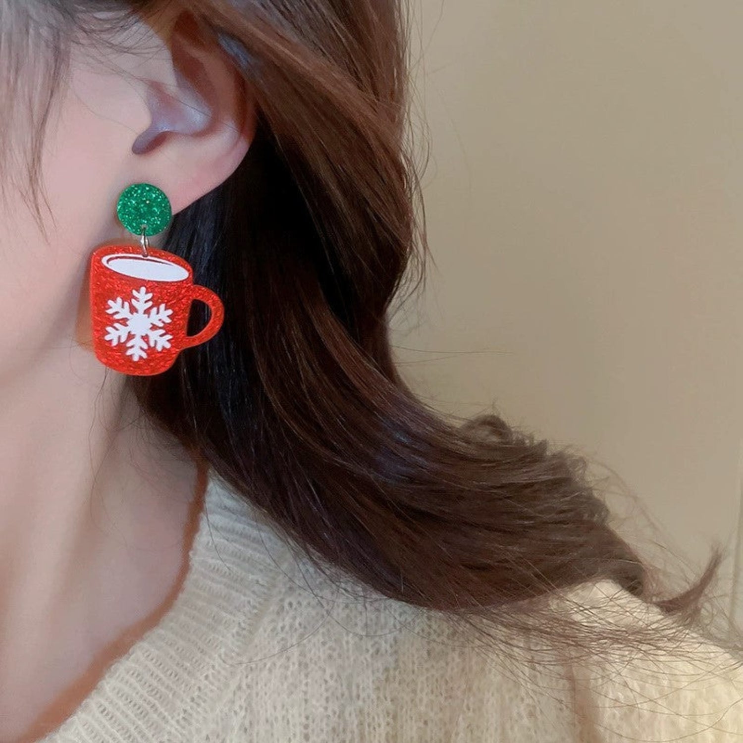 Just Lil Things Christmas Coffee Cup Earrings with Snowflake Design jlt13348