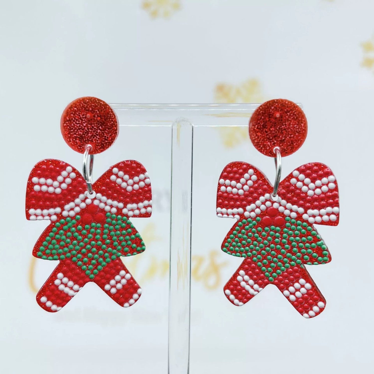 Just Lil Things Christmas Bow Earrings with Red Glitter Studs jlt13350