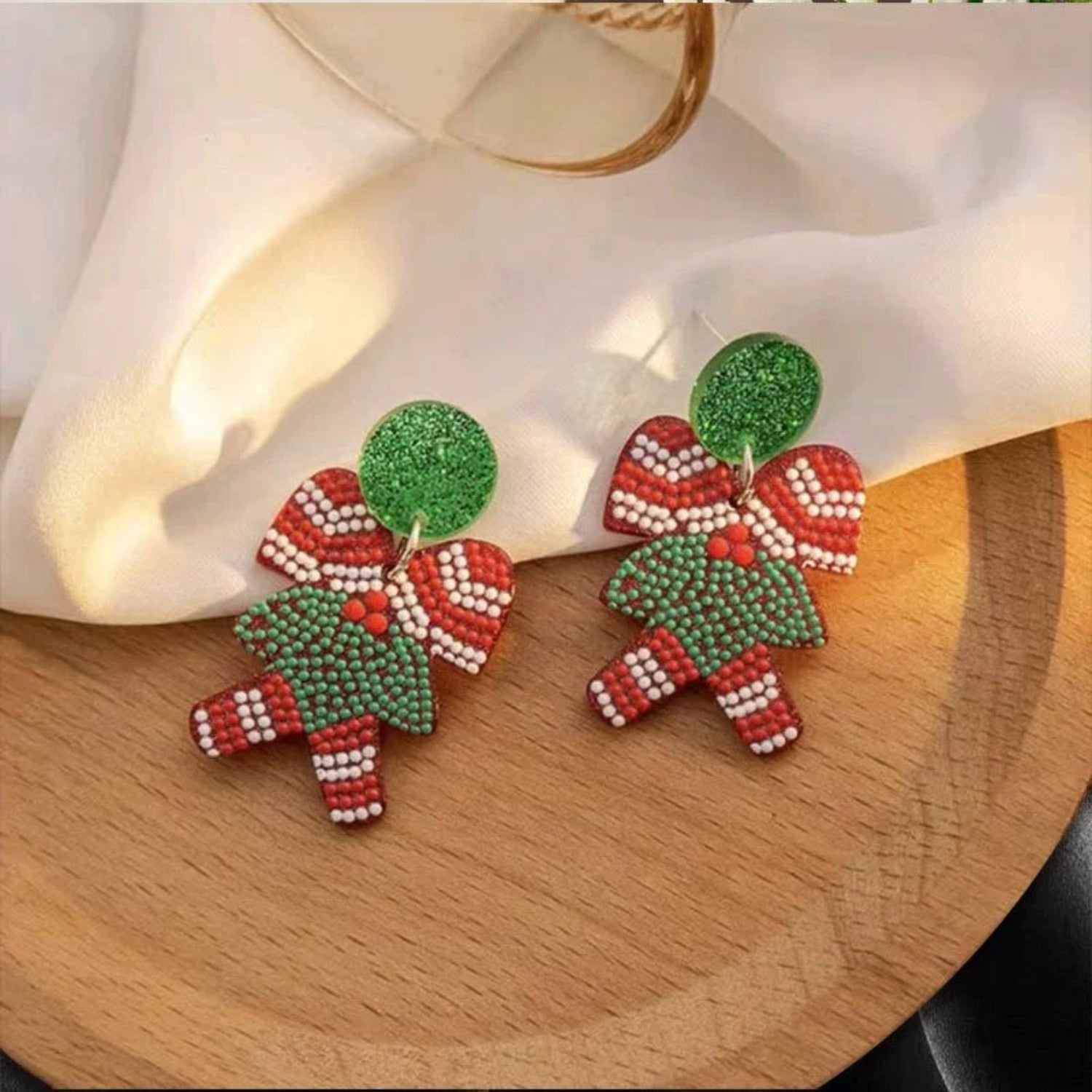 Just Lil Things Christmas Bow Earrings with Red Glitter Studs jlt13350
