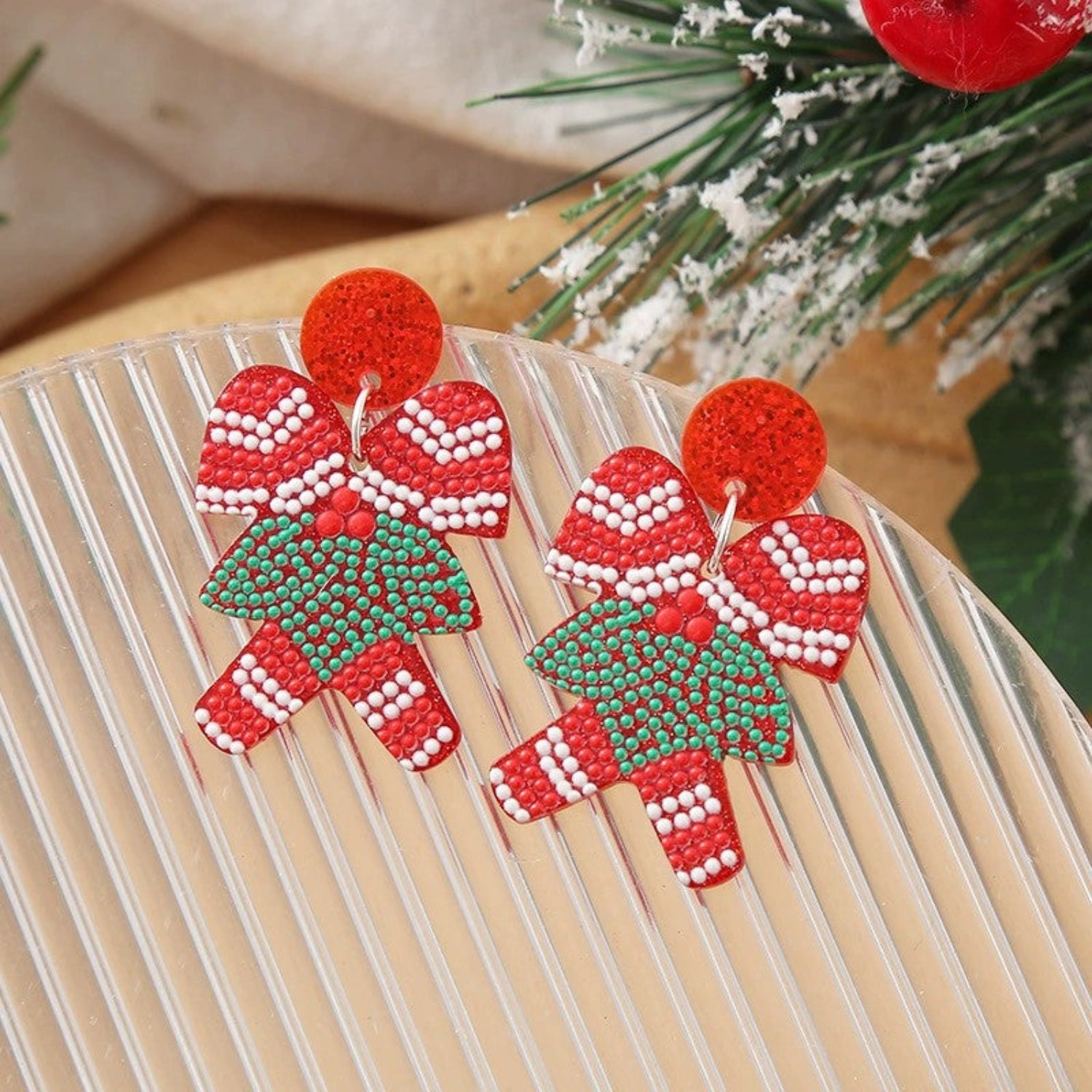 Just Lil Things Christmas Bow Earrings with Red Glitter Studs jlt13350