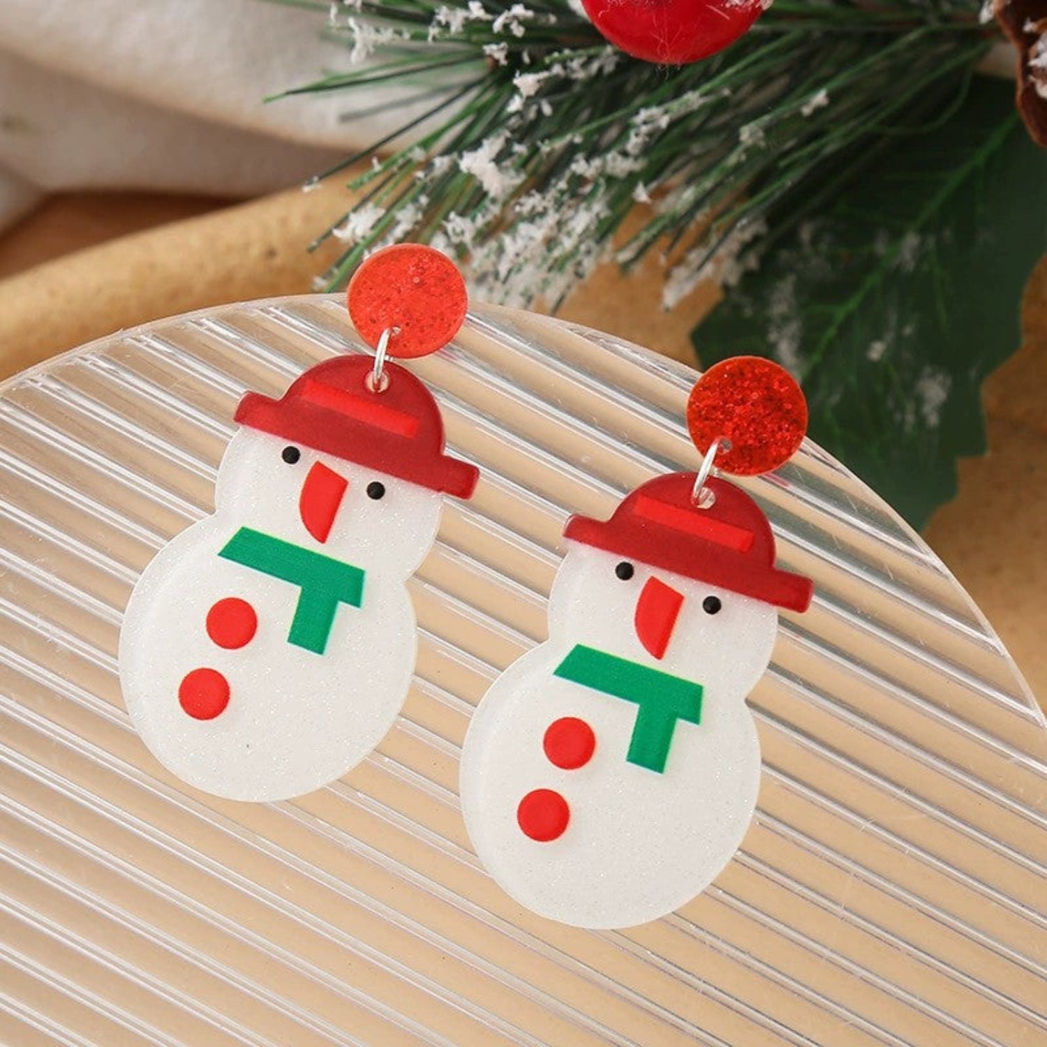 Just Lil Things Snowman Earrings with Red Glitter Studs jlt13352