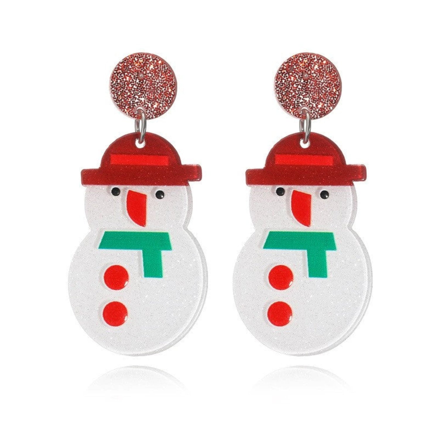 Just Lil Things Snowman Earrings with Red Glitter Studs jlt13352