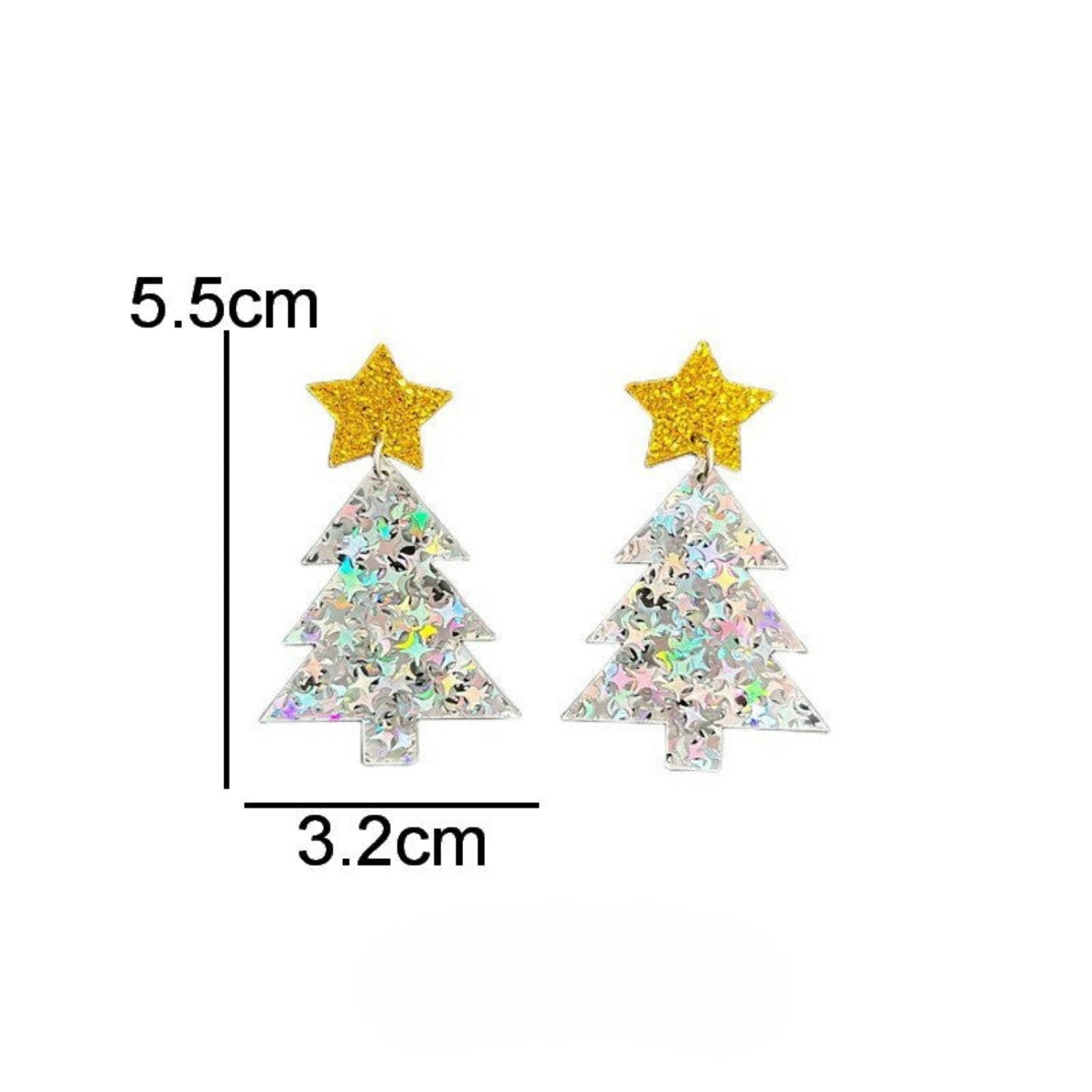 Just Lil ThingsSilver Christmas Tree Earrings with Golden Star Studs jlt13356
