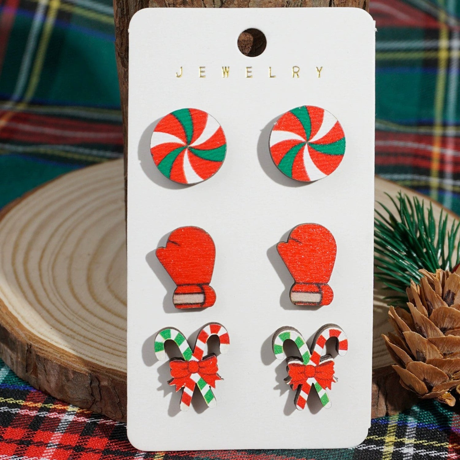 Just Lil Things Christmas Candy, Mitten & Cane Earring Set jlt13357 (3 Pairs)