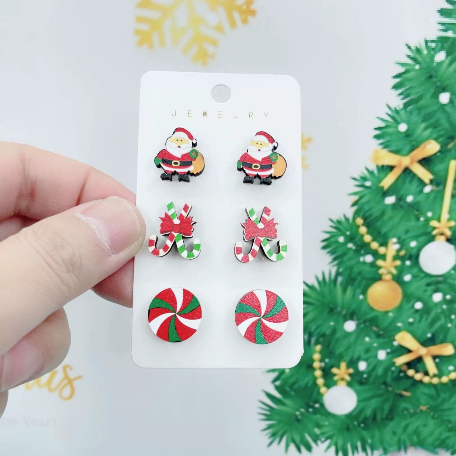 Just Lil Things Santa Candy & Peppermint Earring Set jlt13358 (3 Pairs)