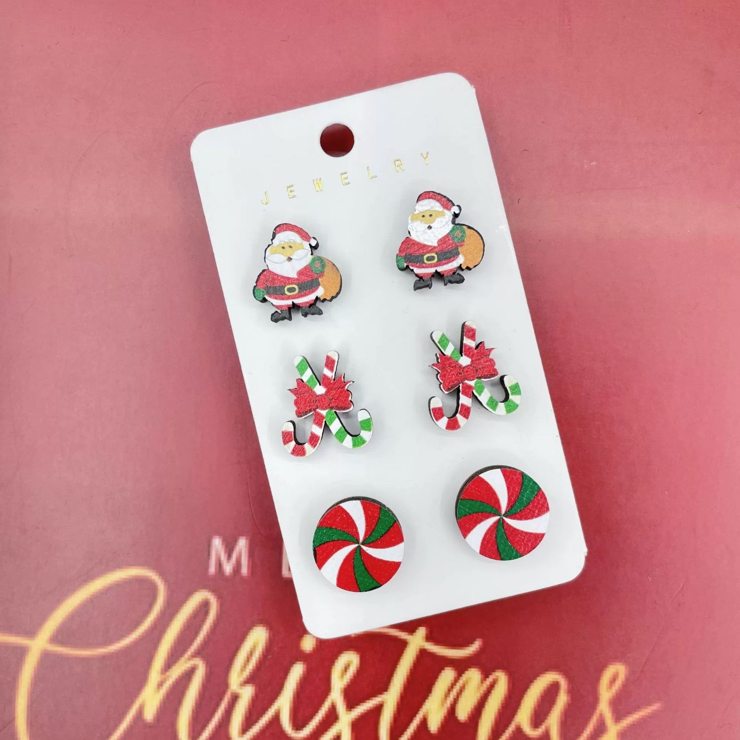 Just Lil Things Santa Candy & Peppermint Earring Set jlt13358 (3 Pairs)