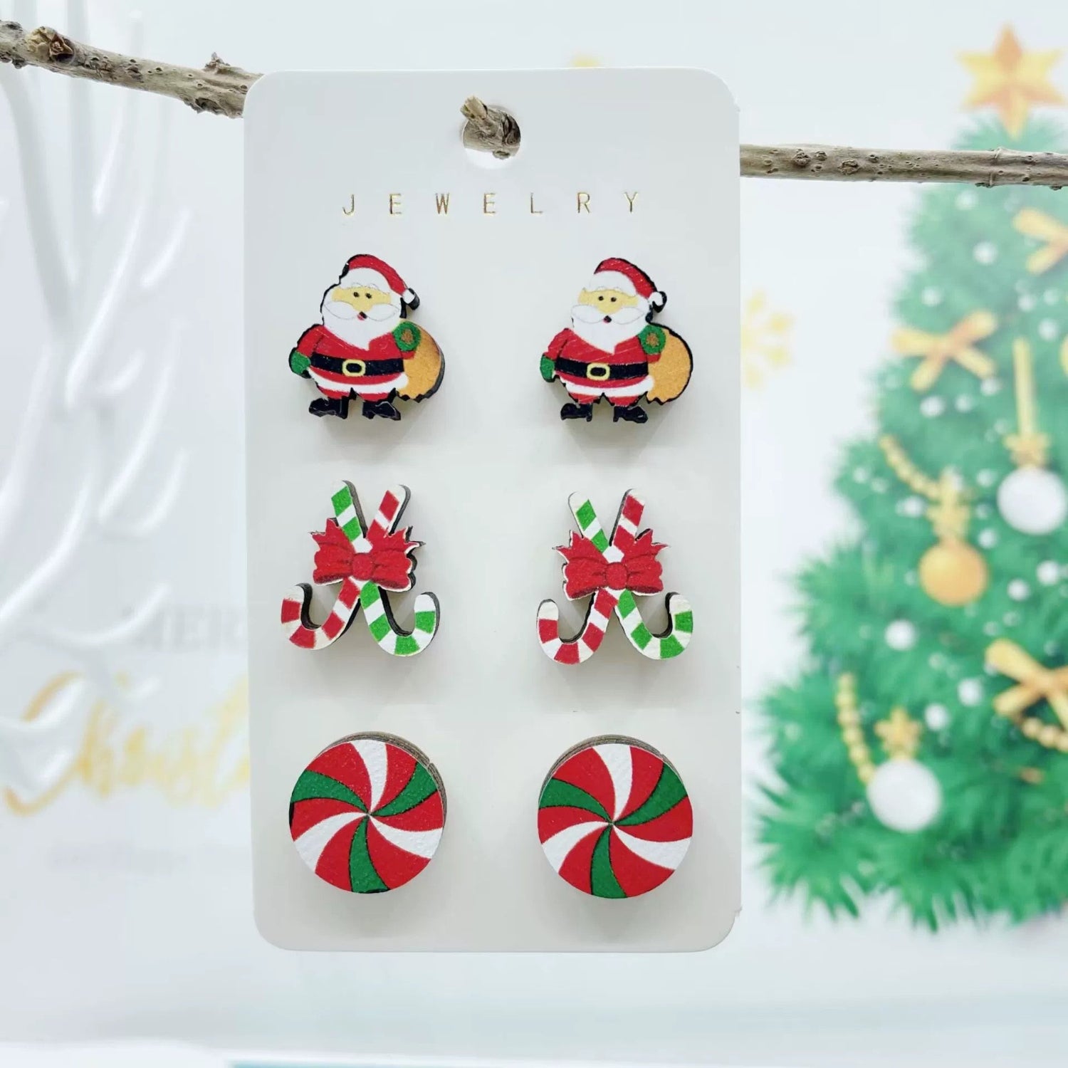 Just Lil Things Santa Candy & Peppermint Earring Set jlt13358 (3 Pairs)
