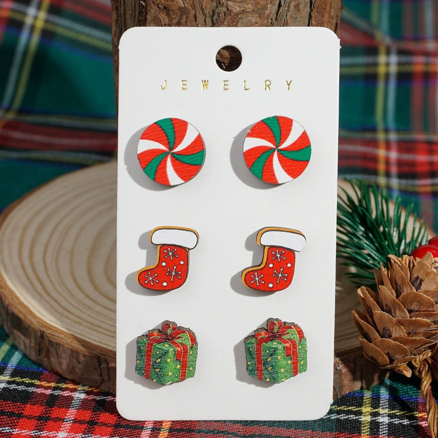 Just Lil Things Christmas Gift, Stocking & Candy Earring Set jlt13359 (3 Pairs)