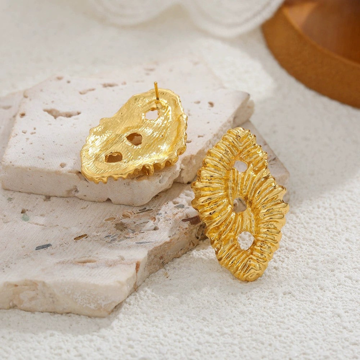 Just Lil Things Golden Coral Textured Statement Earrings jlt13368