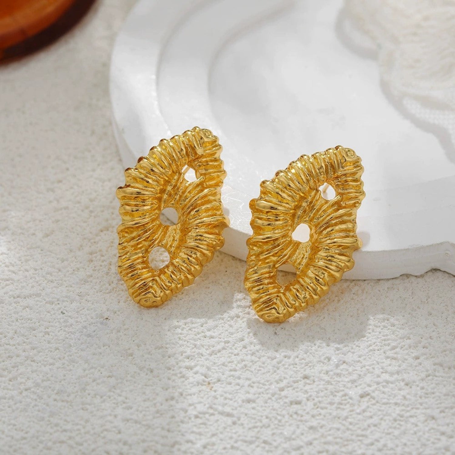 Just Lil Things Golden Coral Textured Statement Earrings jlt13368