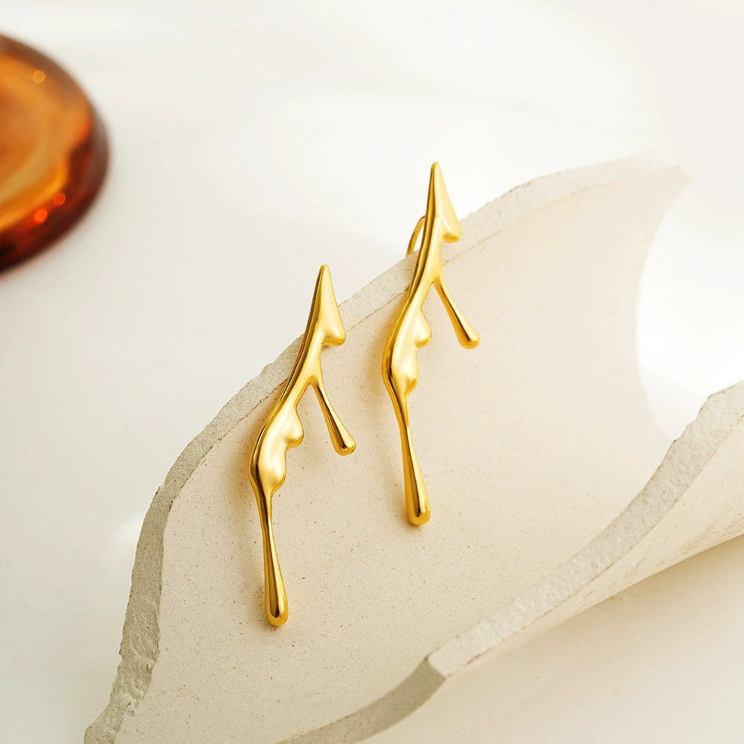 Just Lil Things Golden Fluid Abstract Earrings jlt13370
