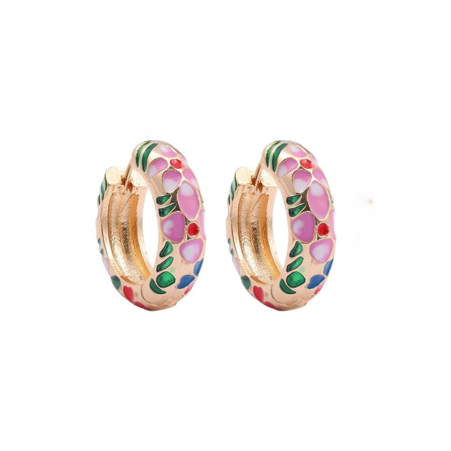 Just Lil Things Floral Enamel Gold Hoop Earrings jlt13374