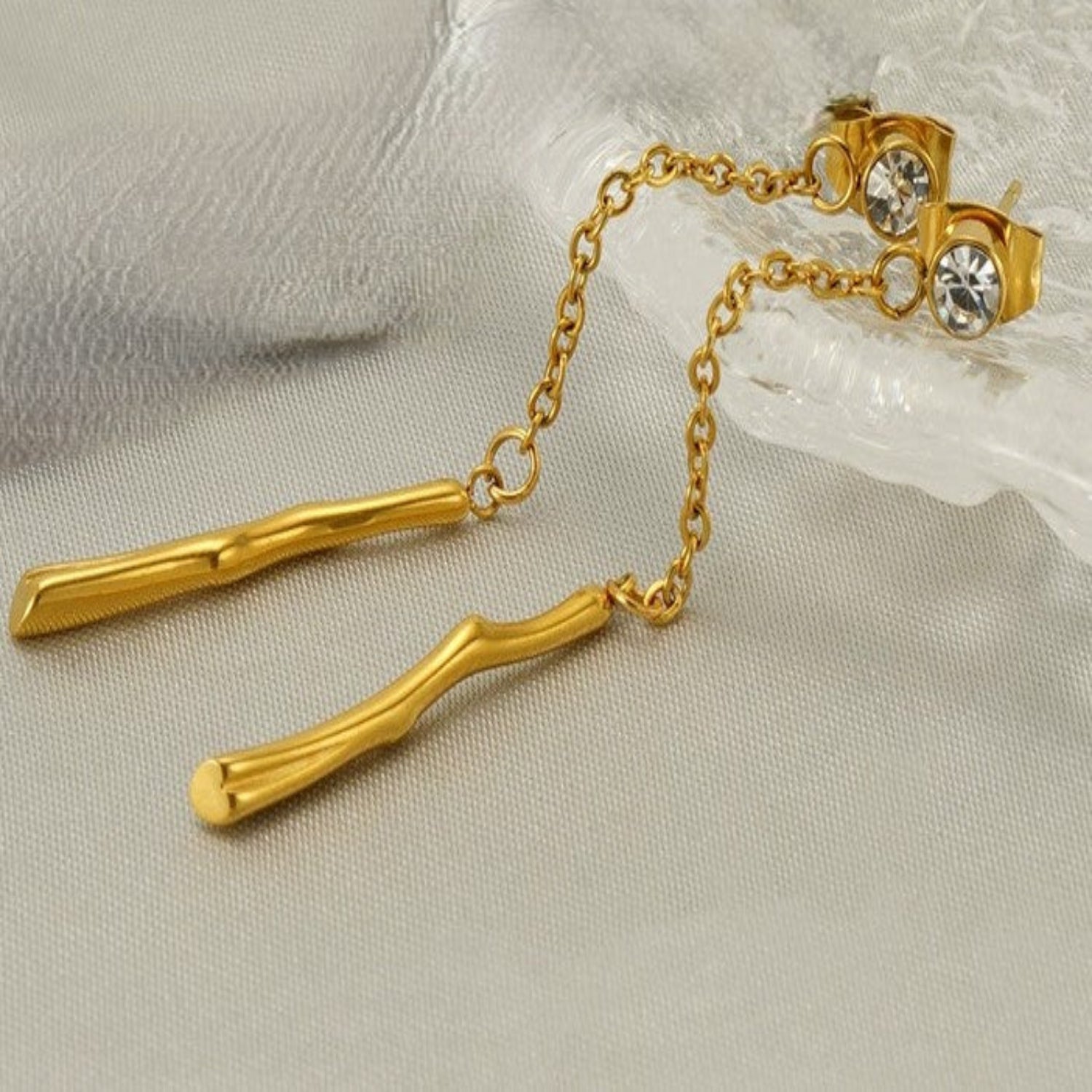 Just Lil Things Gold Drop Chain Earrings with Crystal Studs jlt13375