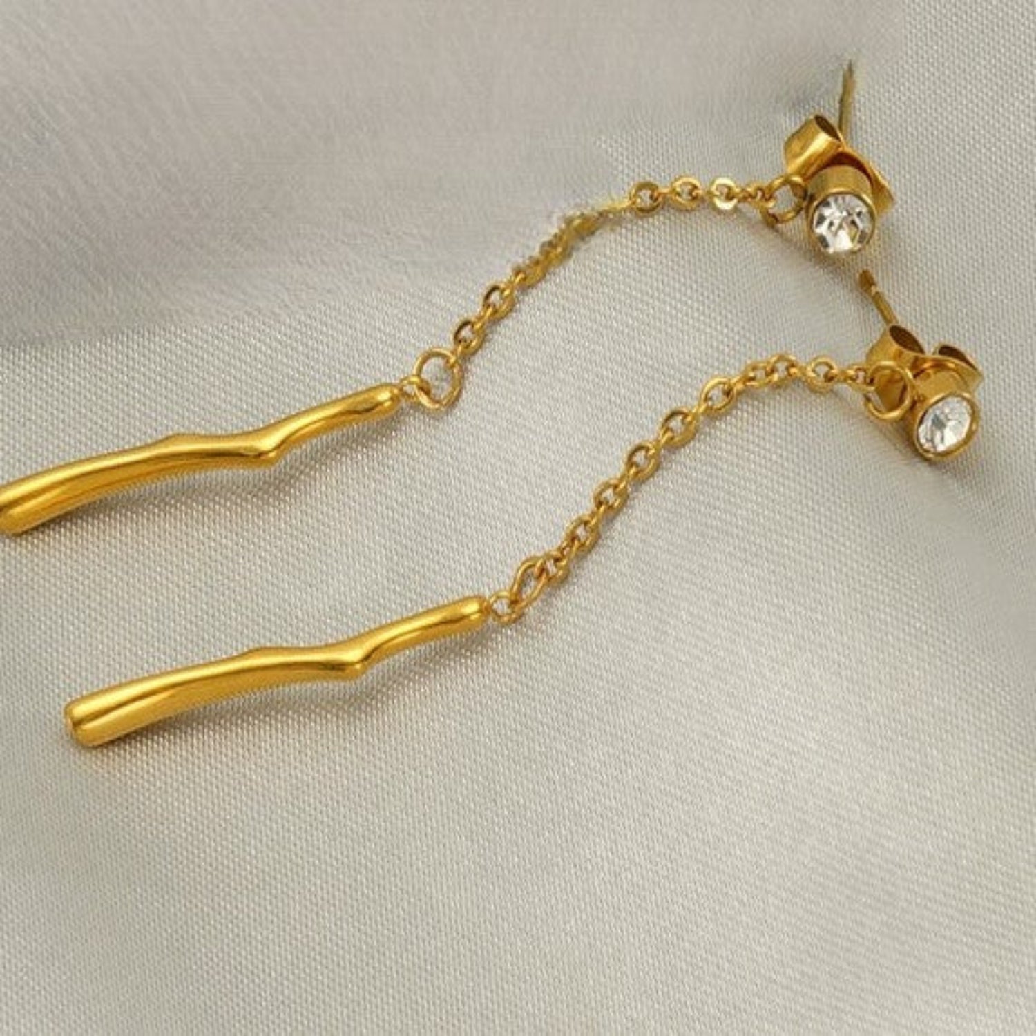 Just Lil Things Gold Drop Chain Earrings with Crystal Studs jlt13375