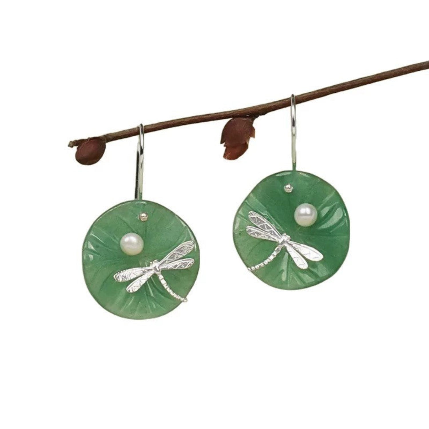 Just Lil Things Dragonfly Pearl Green Disc Earrings jlt13377