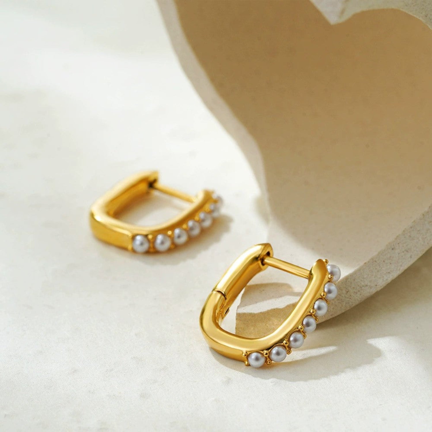 Just Lil Things Gold Geometric Pearl-Studded Hoop Earrings jlt13378