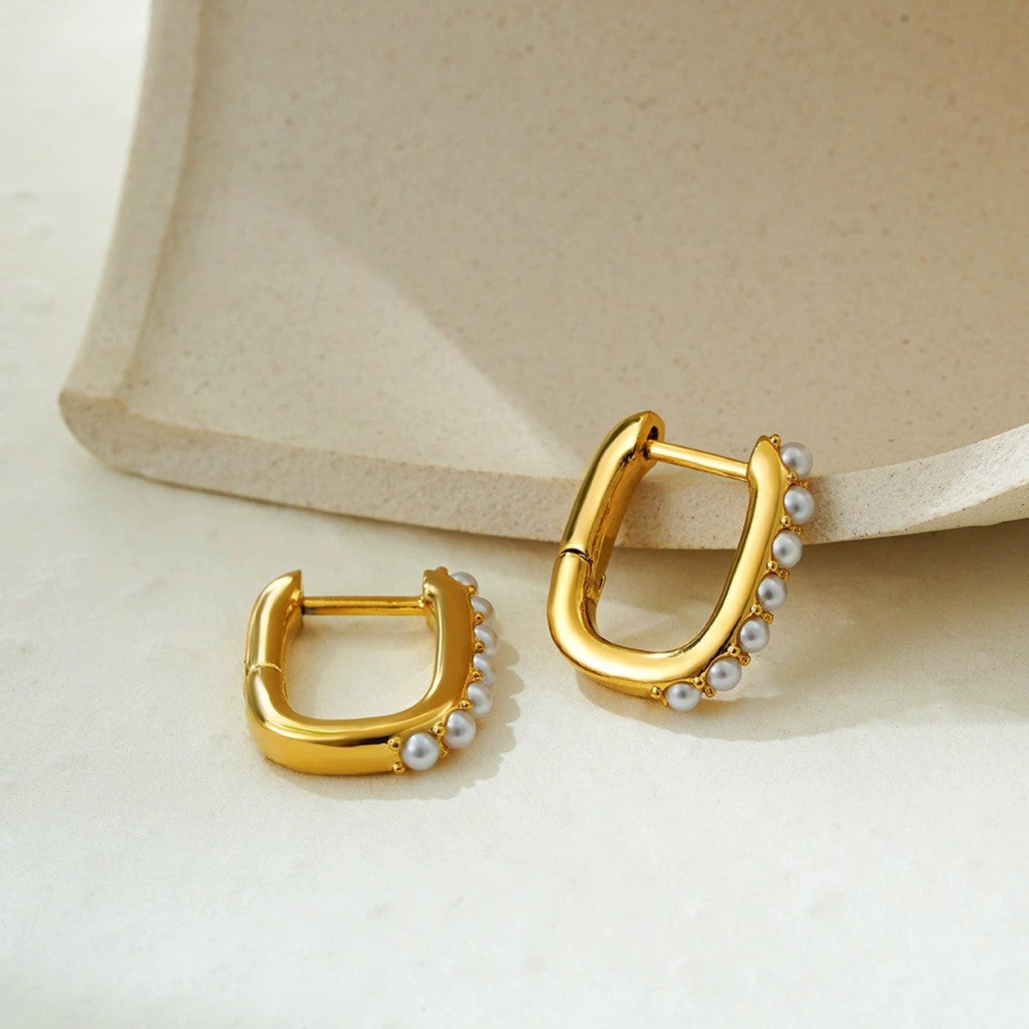 Just Lil Things Gold Geometric Pearl-Studded Hoop Earrings jlt13378