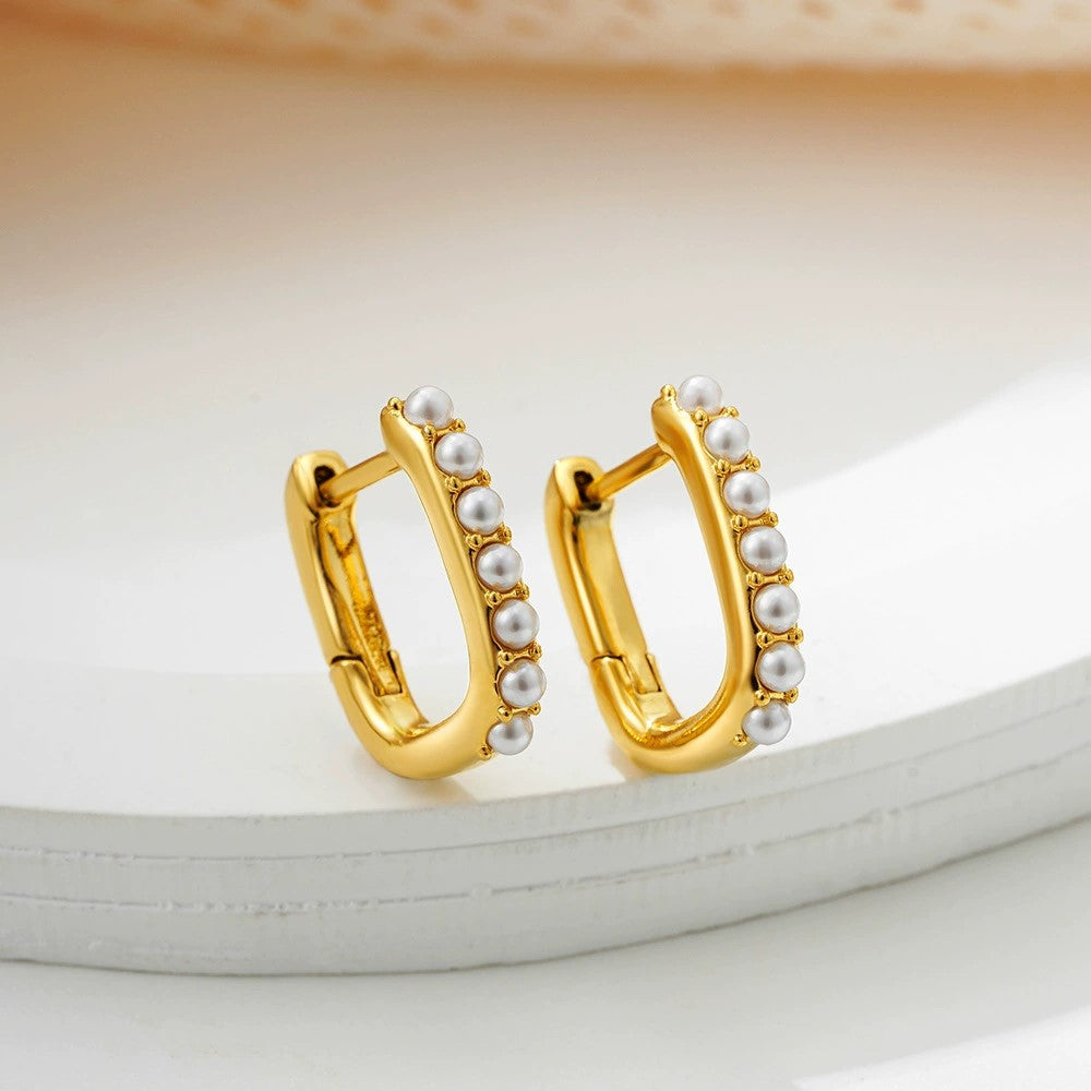 Just Lil Things Gold Geometric Pearl-Studded Hoop Earrings jlt13378