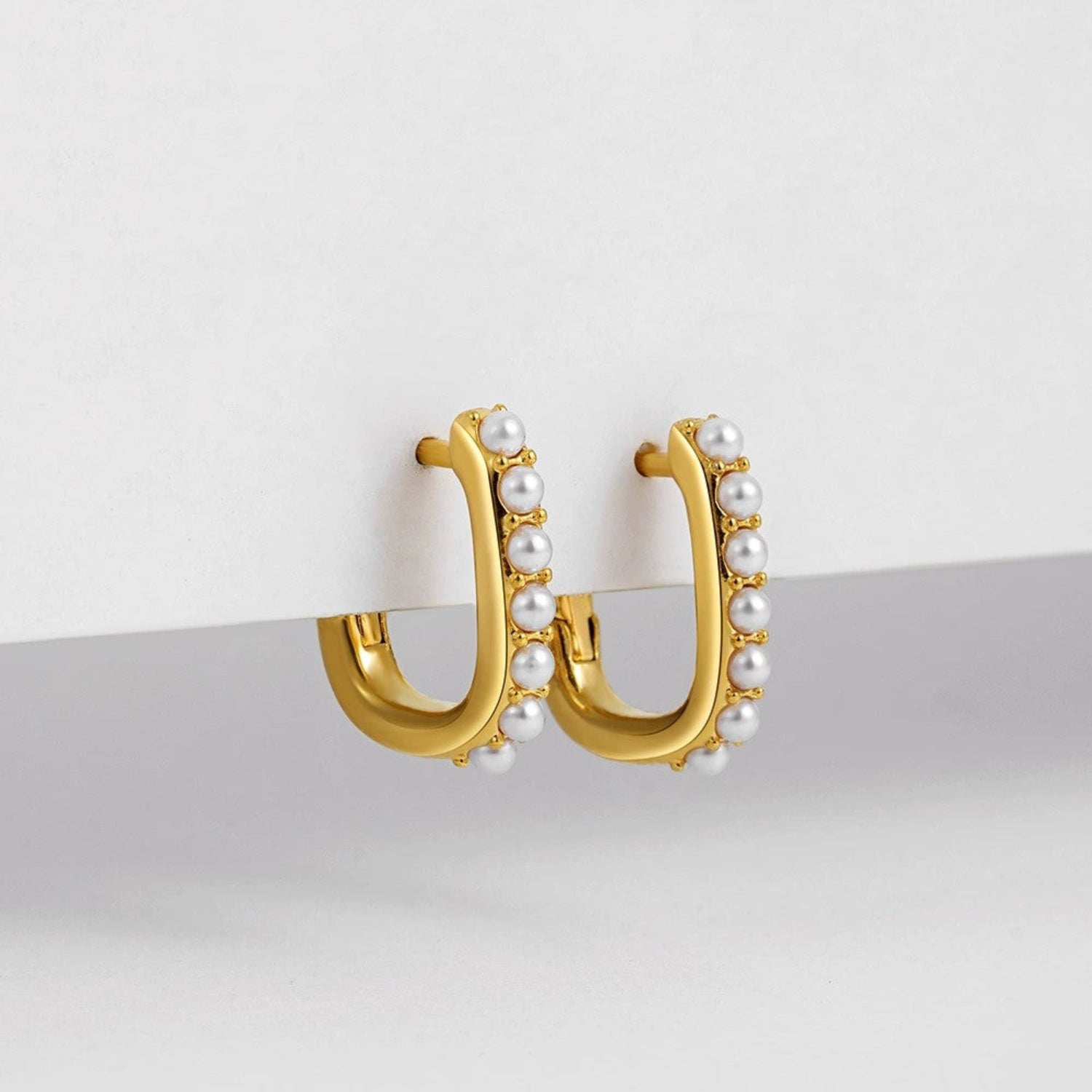 Just Lil Things Gold Geometric Pearl-Studded Hoop Earrings jlt13378