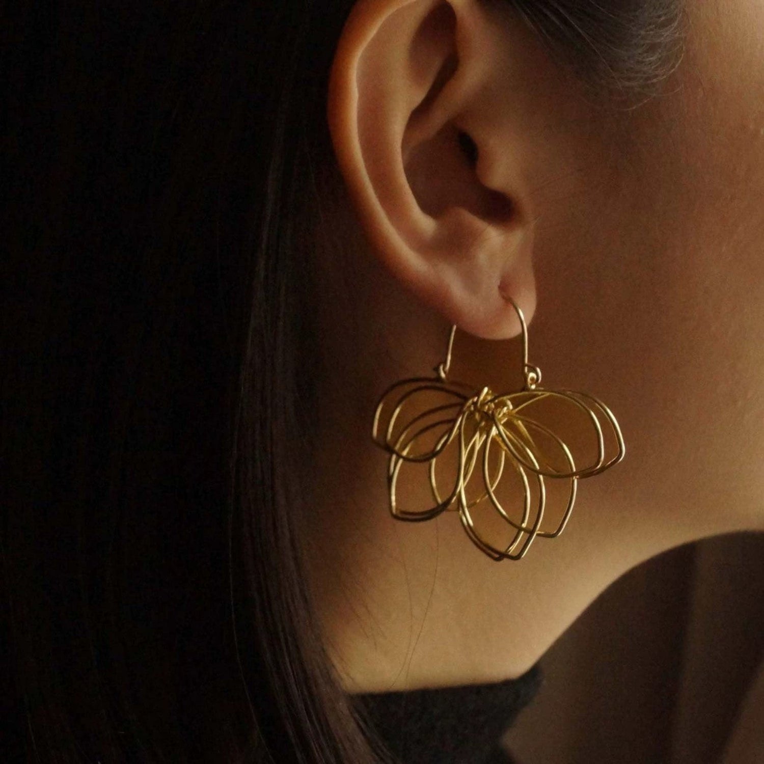 Just Lil Things Golden Petal Layered Statement Earrings jlt13379