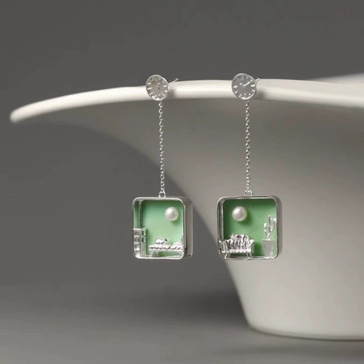 Just Lil Things Green Dreamland Silver Drop Earrings jlt13380