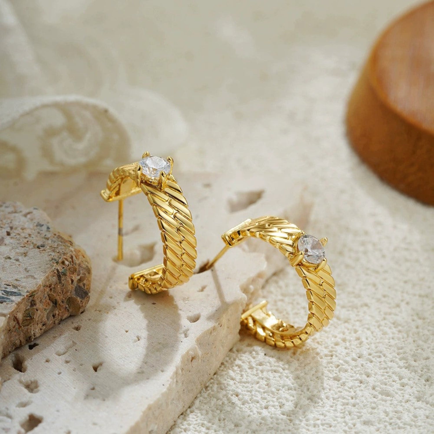 Just Lil Things Golden Braided Crystal Hoop Earrings jlt13382