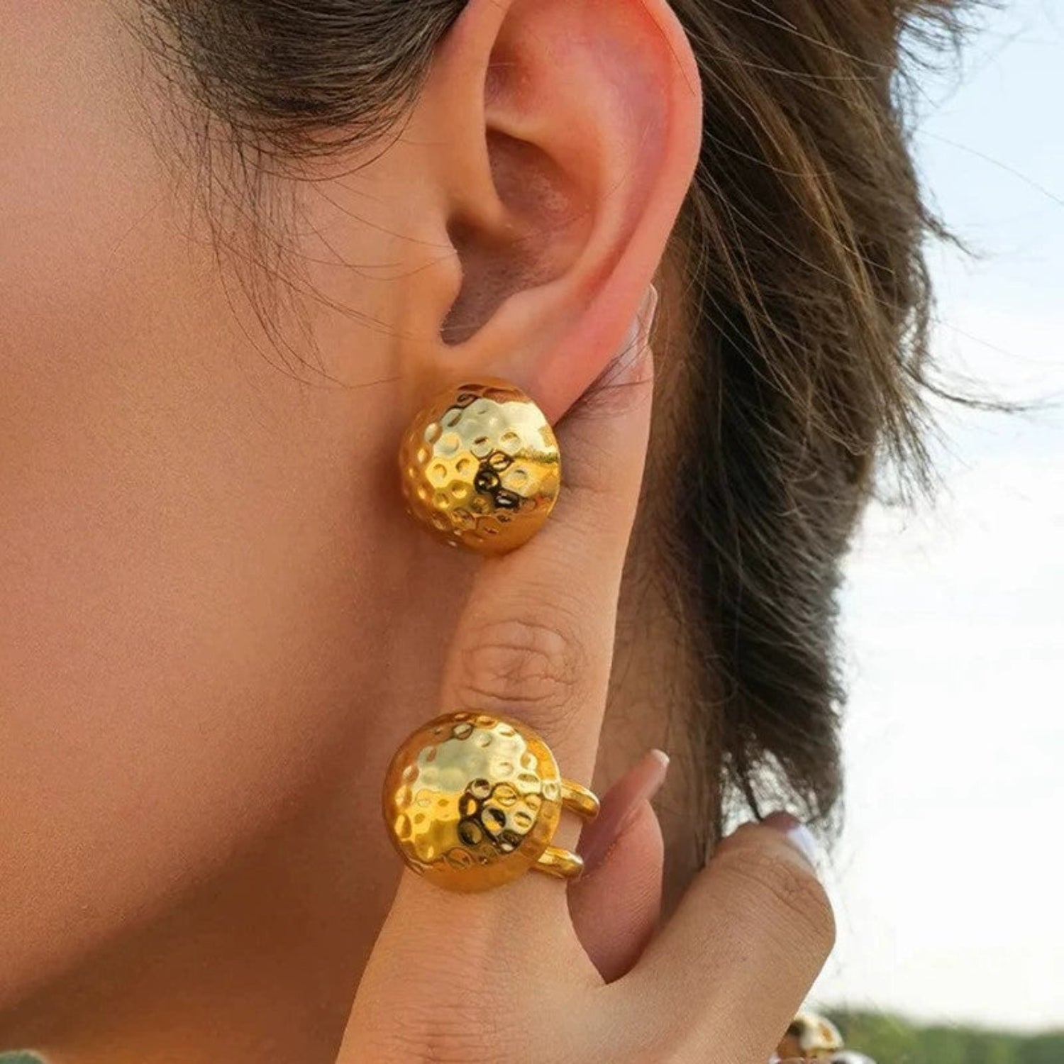 Just Lil Things Textured Dome Gold Stud Earrings jlt13385