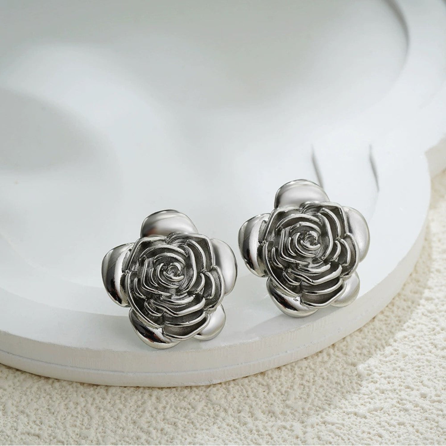 Just Lil Things Silver Bloom Rose Stud Earrings jlt13386