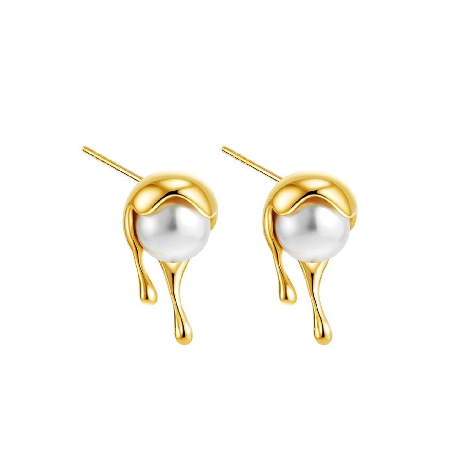 Just Lil Things Molten Gold Pearl Stud Earrings jlt13390