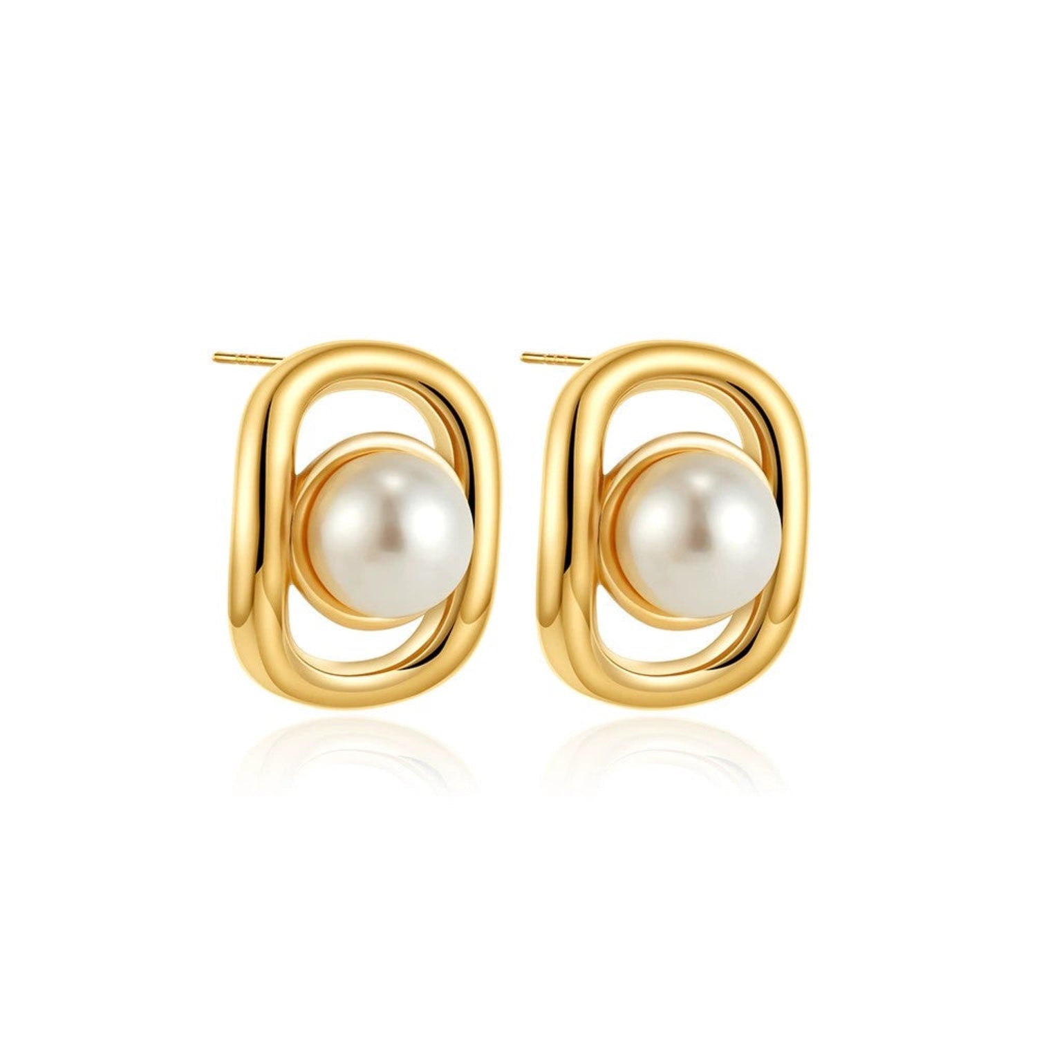 Just Lil Things Golden Oval Pearl Elegance Studs jlt13393