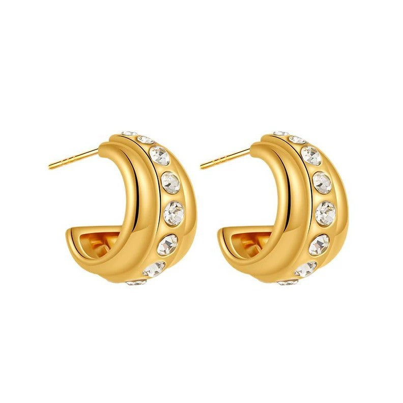 Just Lil Things Golden Luxe Crystal Hoop Studs jlt13396