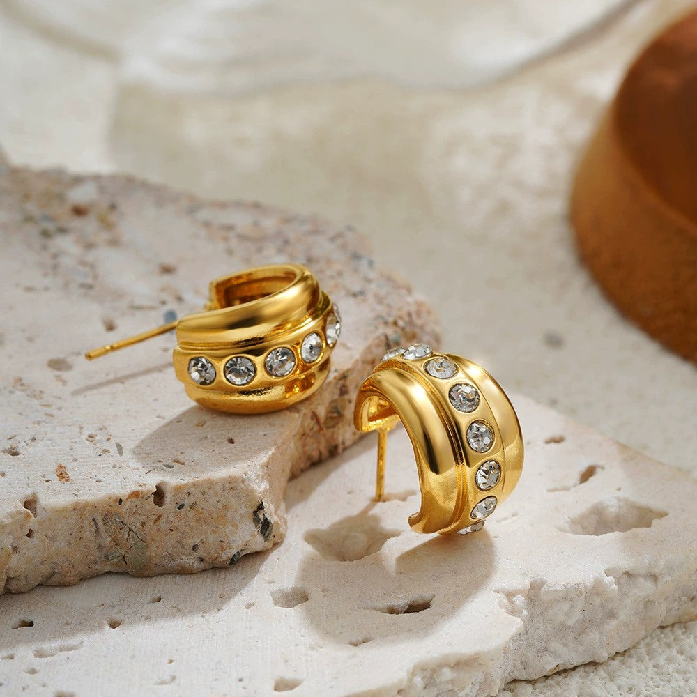 Just Lil Things Golden Luxe Crystal Hoop Studs jlt13396