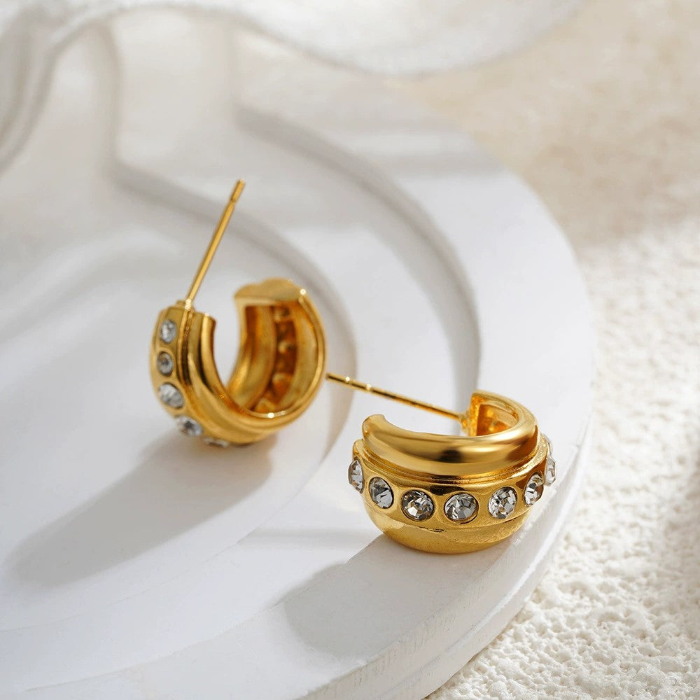 Just Lil Things Golden Luxe Crystal Hoop Studs jlt13396