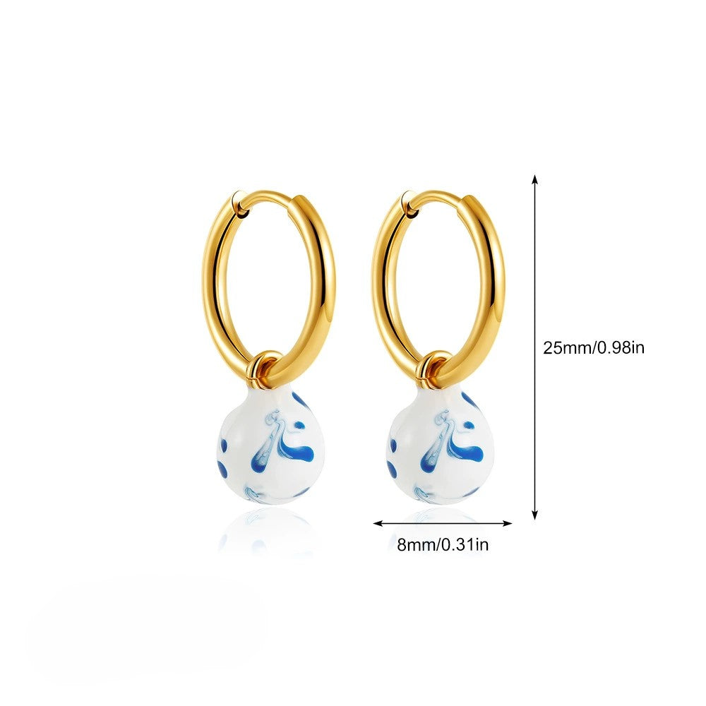Blue Porcelain Drop Hoop Earrings JLT13398