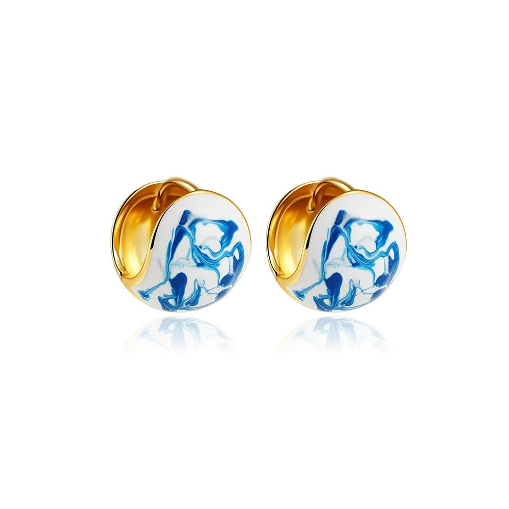 Blue Porcelain Dome Stud Earrings JLT13399