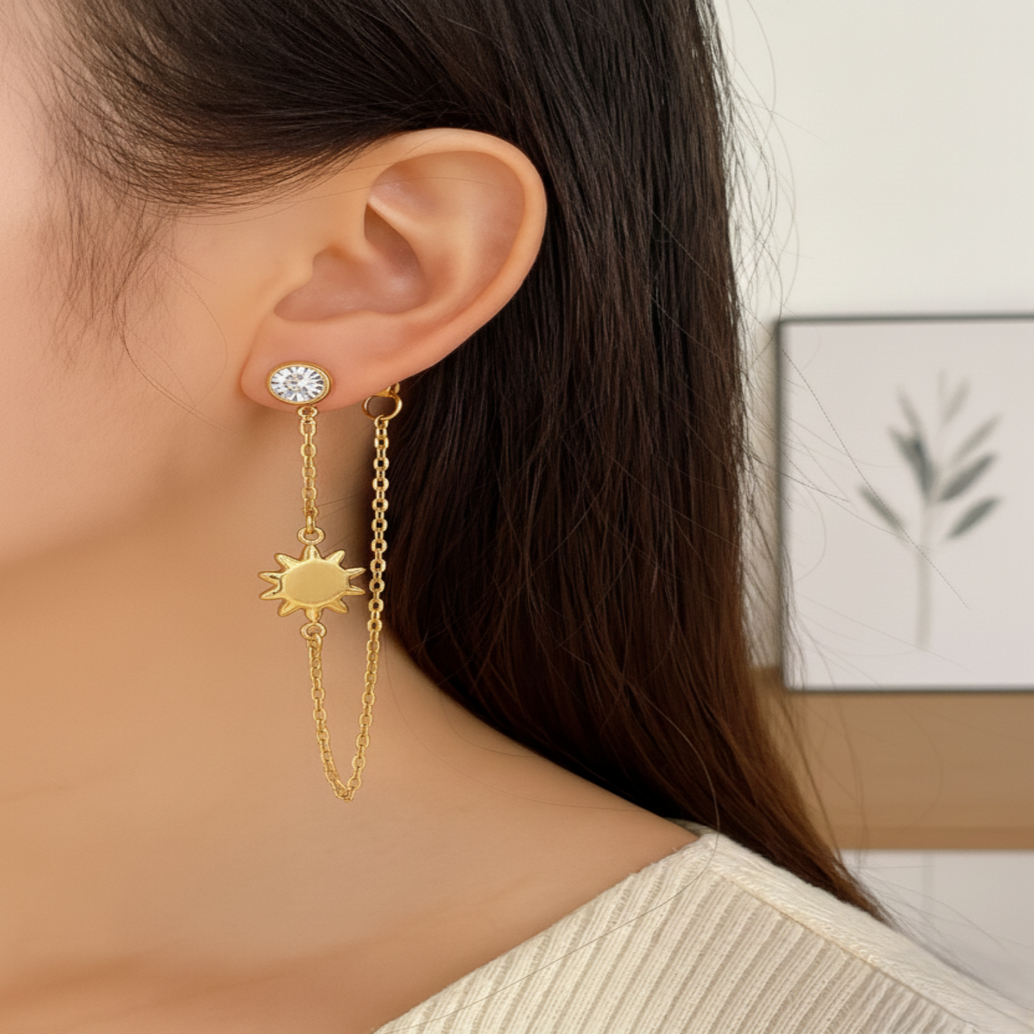 Sun & Moon Chain Drop Earrings JLT13411