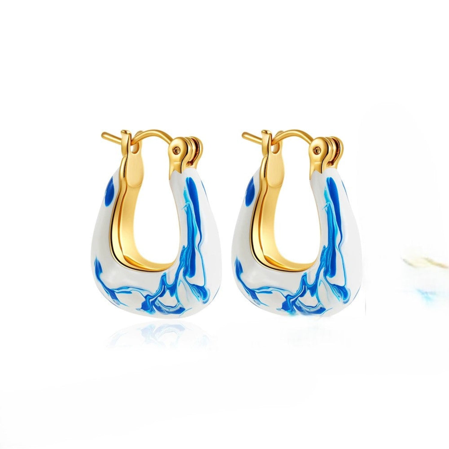 Just Lil Things Blue Marble Enamel Gold Hoop Earrings jlt13413