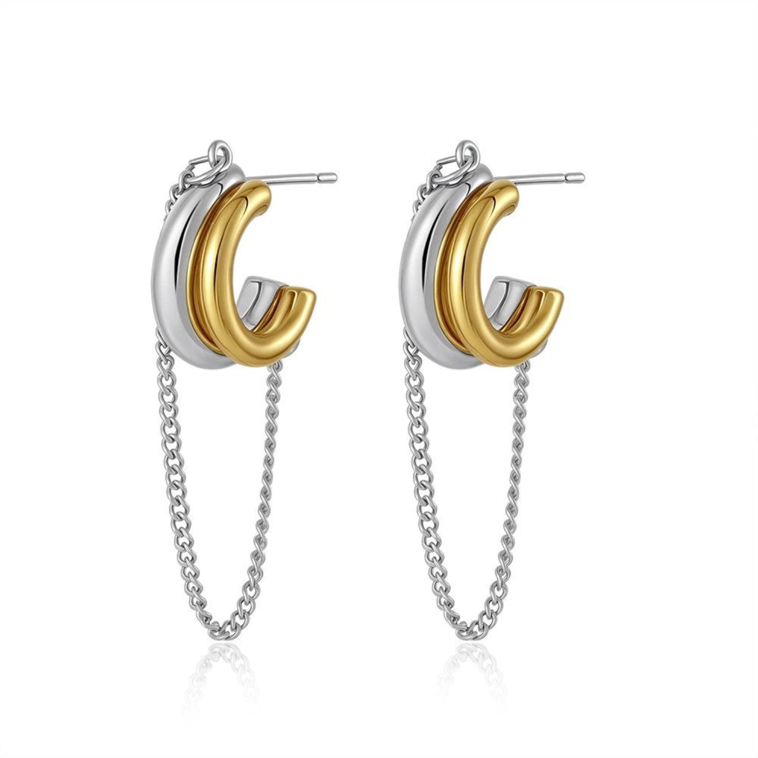 Dual Tone Chain Loop Earrings JLT13414