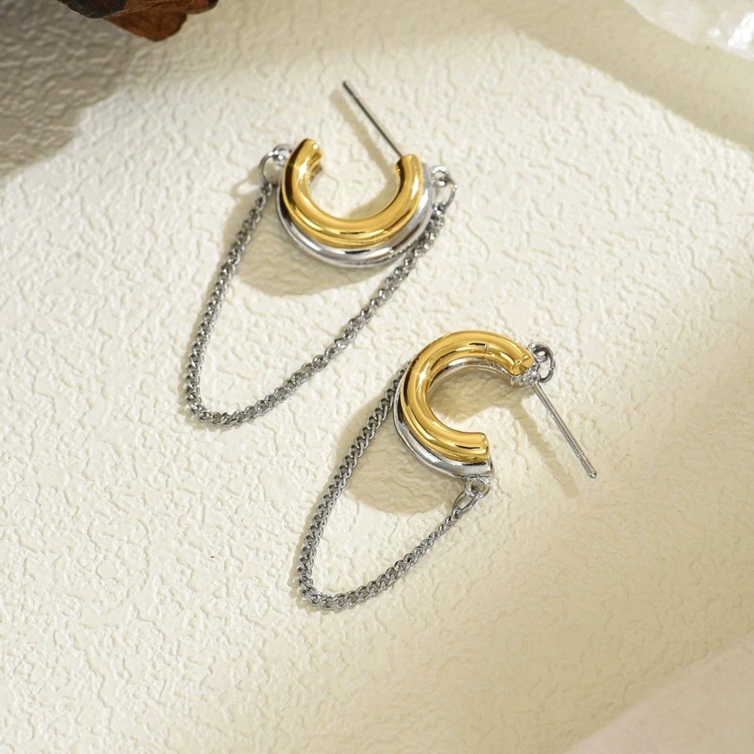 Dual Tone Chain Loop Earrings JLT13414