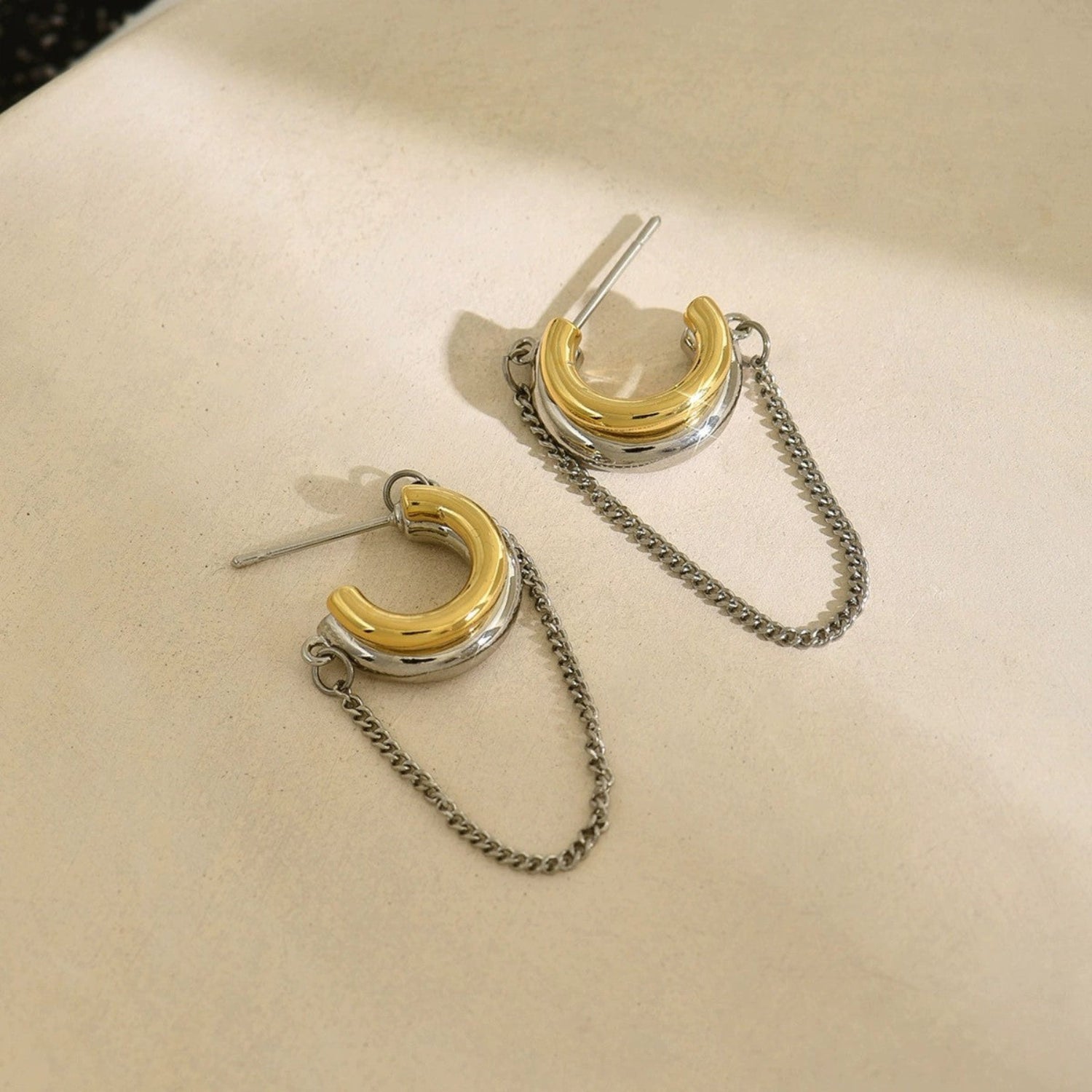 Dual Tone Chain Loop Earrings JLT13414