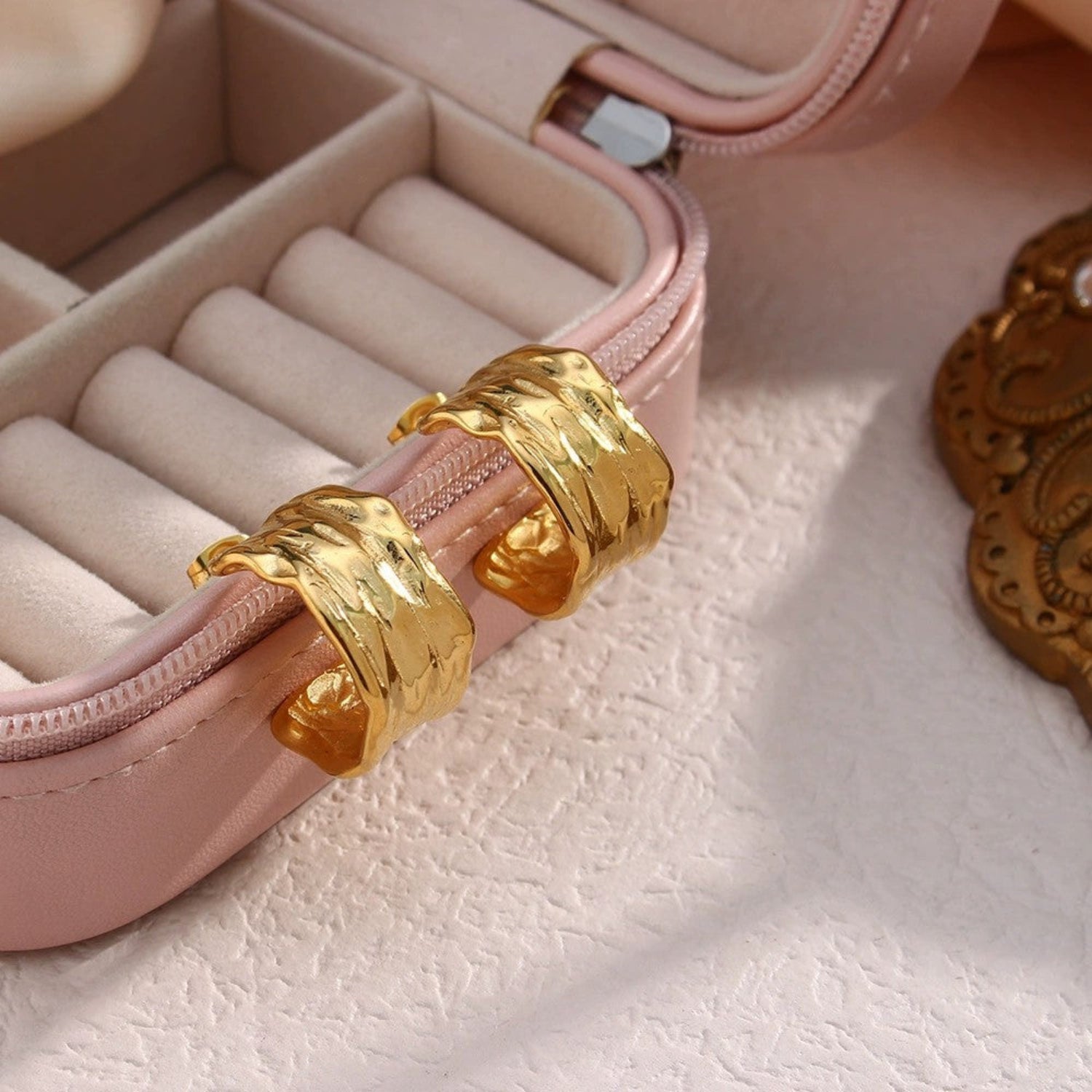 Just Lil Things Textured Gold Wave Hoop Earrings jlt13416