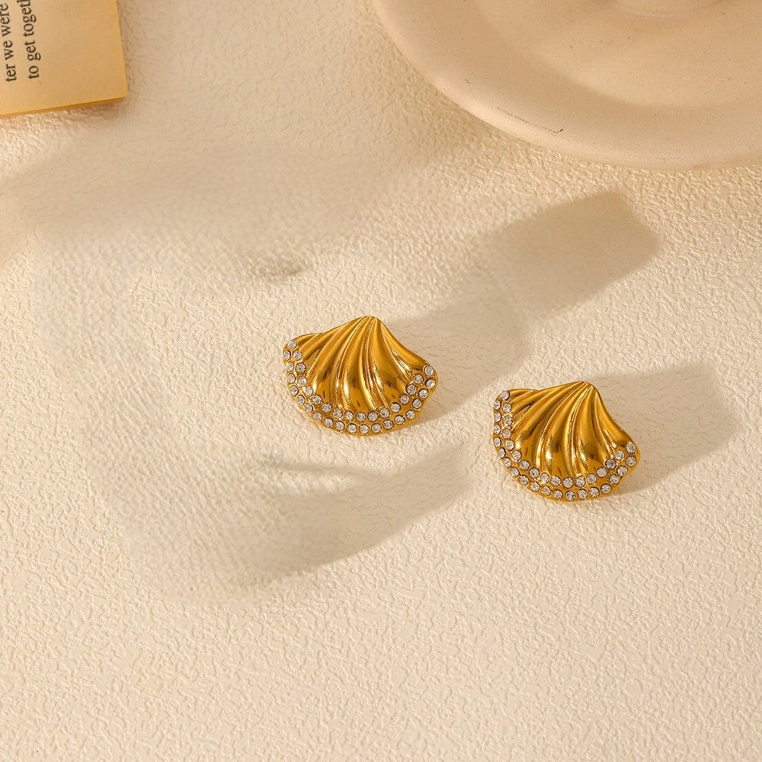 Just Lil Things Golden Shell Crystal Stud Earrings jlt13417