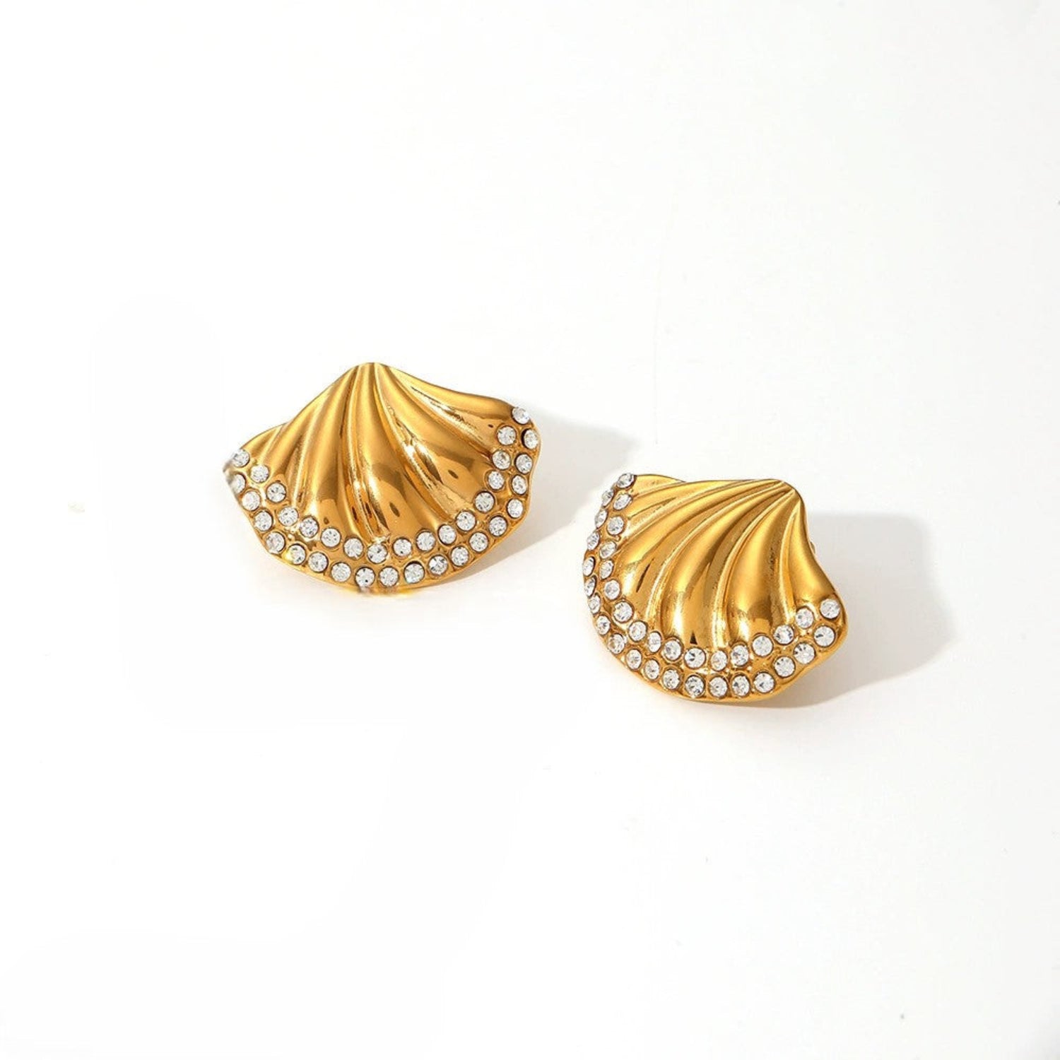 Just Lil Things Golden Shell Crystal Stud Earrings jlt13417