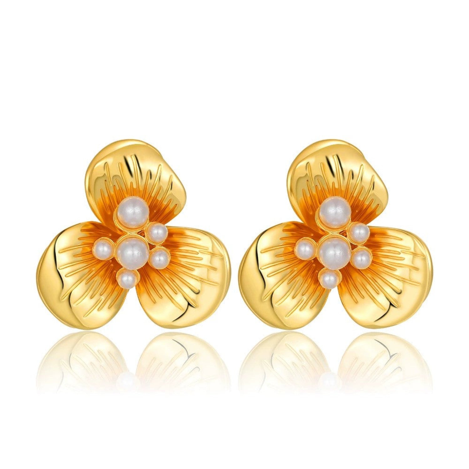 Just Lil Things Golden Bloom Pearl Flower Earrings jlt13418